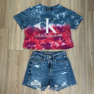 Calvin Klein Tie-Dye Crop Top & AE Denim Shorts